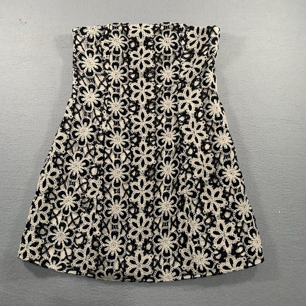 Asos design a-line bandeau mini dress in Black/ White floral crochet